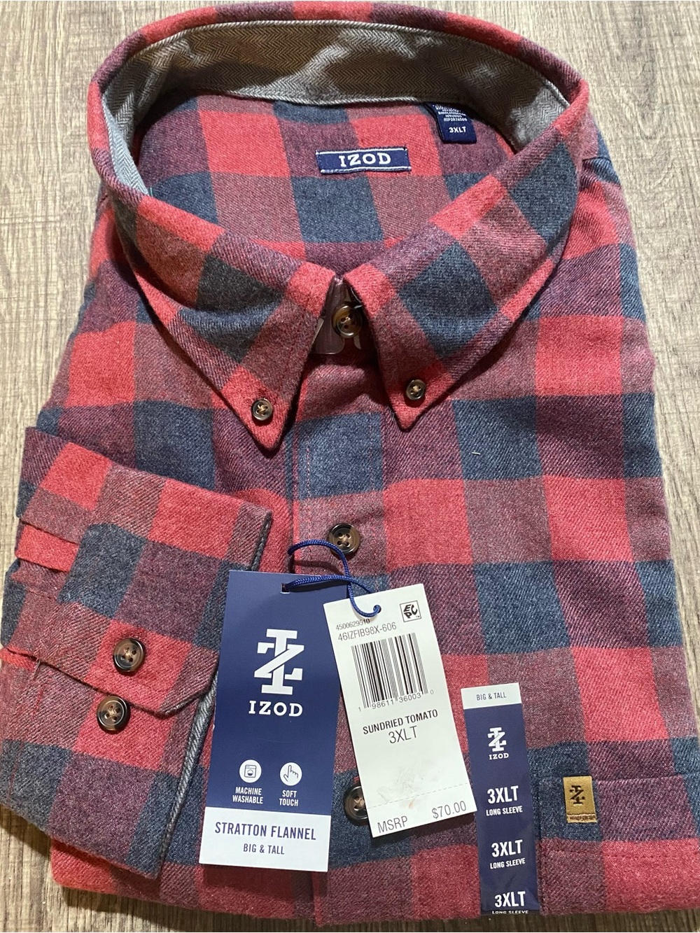 Izod Sundried Tomato & Charcoal Plaid Flannel Button-Down Shirt 3XLT